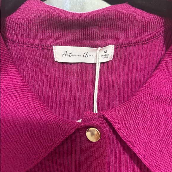 Active USA Fuchsia Ribbed Button-Up Top - Picture 2 of 3